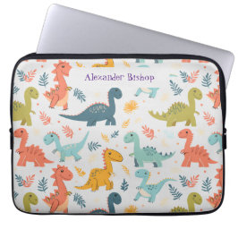 Schattigee dinosaurus gepersonaliseerd laptop sleeve