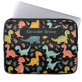 Schattigee dinosaurus gepersonaliseerd laptop sleeve