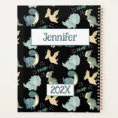 Schattigee dinosaurus gepersonaliseerd zwart 2024  planner (Achterkant)