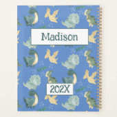 Schattigee dinosaurus gepersonaliseerde lichtblauw planner (Achterkant)