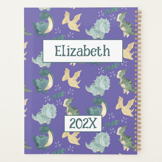 Schattigee Dinosaurus Gepersonaliseerde Lichte Paa Planner (Achterkant)