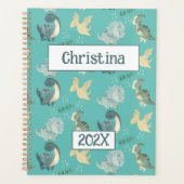 Schattigee Dinosaurus Gepersonaliseerde Lichtgroen Planner (Voorkant)