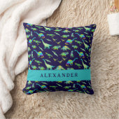 Schattigee dinosaurus gepersonaliseerde naam blauw kussen (Deken)