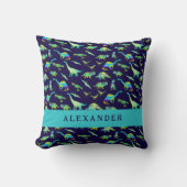 Schattigee dinosaurus gepersonaliseerde naam blauw kussen (Voorkant)