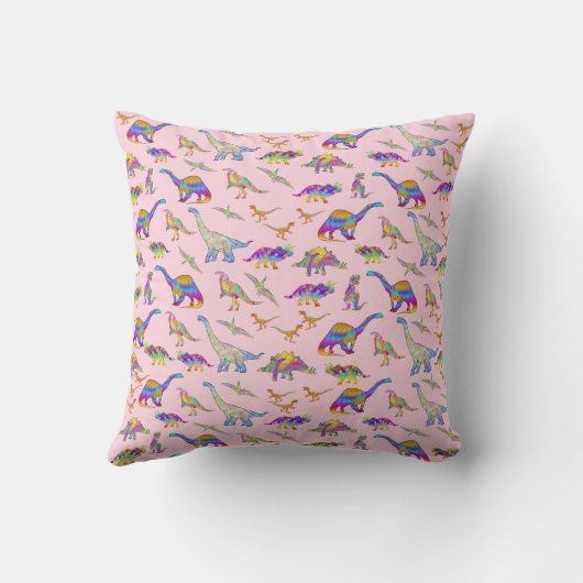 Schattigee dinosaurus gepersonaliseerde naam roze kussen (Achterkant)