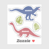 Schattigee dinosaurus gepersonaliseerde naamlabels sticker (Vel)