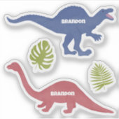 Schattigee dinosaurus gepersonaliseerde naamlabels sticker (Voorkant)