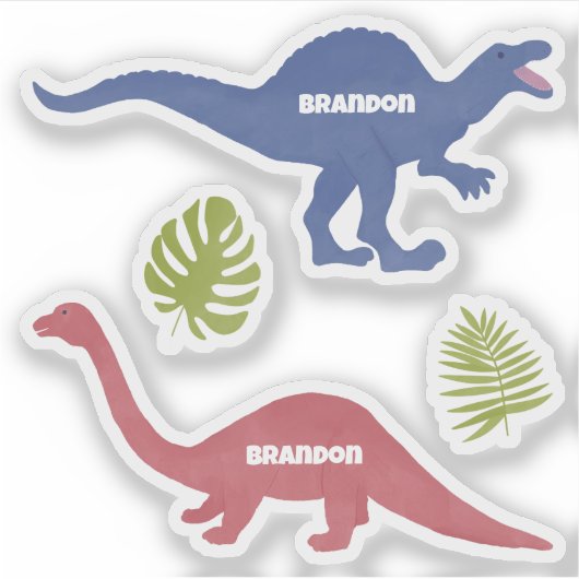 Schattigee dinosaurus gepersonaliseerde naamlabels sticker (Voorkant)
