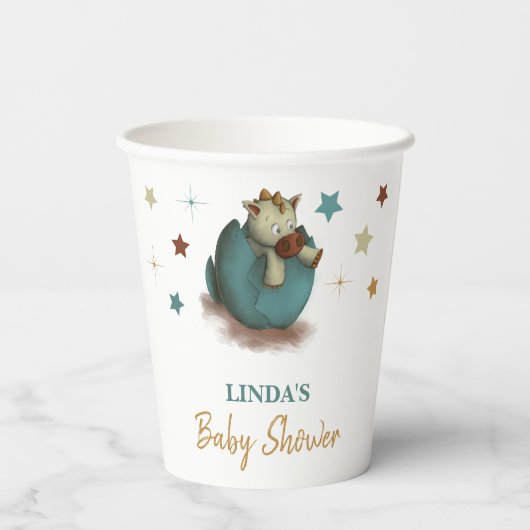 Schattigee dinosaurus geslachtsneutraal Baby showe Papieren Bekers (Achterkant)