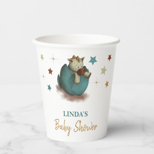 Schattigee dinosaurus geslachtsneutraal Baby showe Papieren Bekers (Voorkant)