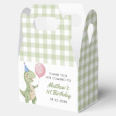 Schattigee dinosaurus Gingham 1e verjaardagsfeest Bedankdoosjes (Geopend)