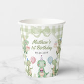 Schattigee dinosaurus Gingham 1e verjaardagsfeest Papieren Bekers (Voorkant)