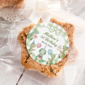 Schattigee dinosaurus Gingham 1e verjaardagsfeest Ronde Sticker