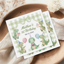 Schattigee dinosaurus Gingham 1e verjaardagsfeest Servet