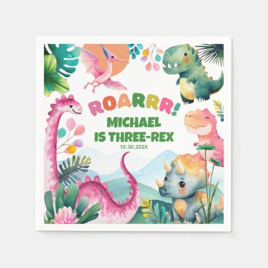 Schattigee Dinosaurus Graaf Prehistorische Kinder Servet (Voorkant)