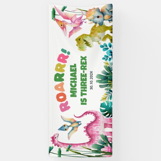 Schattigee Dinosaurus Graaf Prehistorische Kinder  Spandoek (Verticaal)