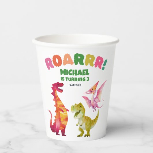 Schattigee Dinosaurus Graaf Waterverf Dino Kids Ve Papieren Bekers (Voorkant)