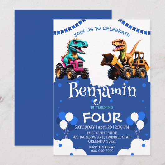 Schattigee dinosaurus graafmachine trekker ballon  (Voorkant / Achterkant)