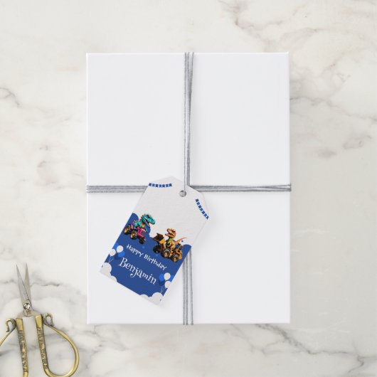 Schattigee dinosaurus graafmachine trekker ballon  cadeaulabel (Met Touw)