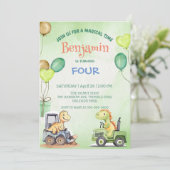 Schattigee dinosaurus graafmachine trekker ballon  kaart (Staand voorkant)