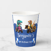 Schattigee dinosaurus graafmachine trekker ballon papieren bekers (Achterkant)