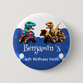 Schattigee dinosaurus graafmachine trekker ballon ronde button 5,7 cm (Voorkant)