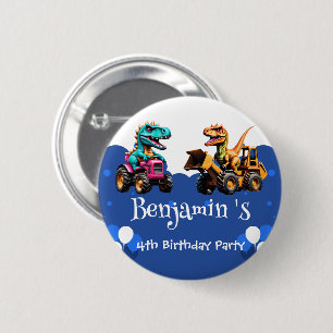 Schattigee dinosaurus graafmachine trekker ballon ronde button 5,7 cm
