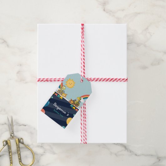 Schattigee dinosaurus graafmachine trekker regenbo cadeaulabel (Met Touw)