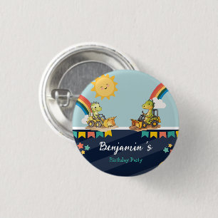 Schattigee dinosaurus graafmachine trekker regenbo ronde button 3,2 cm