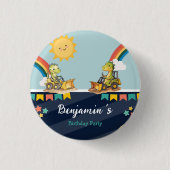 Schattigee dinosaurus graafmachine trekker regenbo ronde button 3,2 cm (Voorkant)