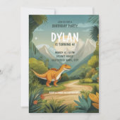 Schattigee dinosaurus groen 4e verjaardagsfeestje kaart (Voorkant)