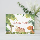 Schattigee dinosaurus groen verjaardagsfeestje bed bedankkaart (Staand voorkant)