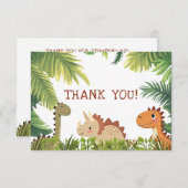 Schattigee dinosaurus groen verjaardagsfeestje bed bedankkaart (Voorkant / Achterkant)