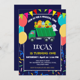 Schattigee Dinosaurus Groene vuilniswagen verjaard Kaart