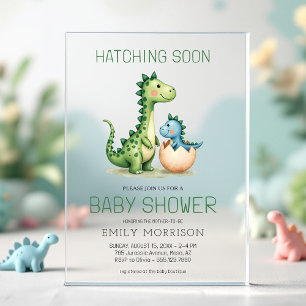 Schattigee Dinosaurus Hatching Soon Baby shower Acryl Uitnodigingen
