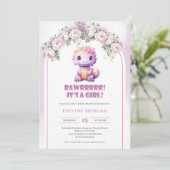 Schattigee dinosaurus Het is een meisje Baby showe Kaart (Staand voorkant)