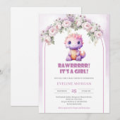 Schattigee dinosaurus Het is een meisje Baby showe Kaart (Voorkant / Achterkant)