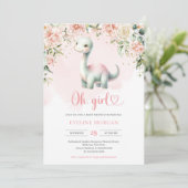 Schattigee Dinosaurus Het is een Meisje bloemig Ba Kaart (Staand voorkant)