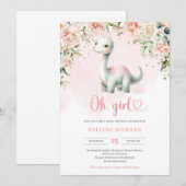 Schattigee Dinosaurus Het is een Meisje bloemig Ba Kaart (Voorkant / Achterkant)