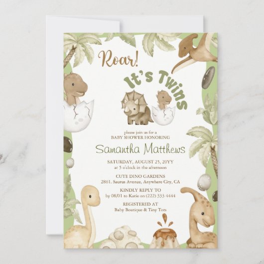 Schattigee dinosaurus 'Het is een tweeling' Baby s Kaart (Voorkant)