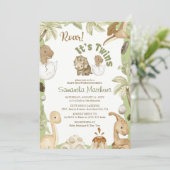 Schattigee dinosaurus 'Het is een tweeling' Baby s Kaart (Staand voorkant)