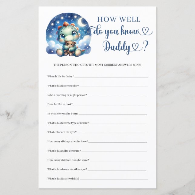 Schattigee dinosaurus Hoe goed ken je papa spel (Voorkant)