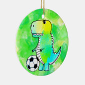 Schattigee dinosaurus houdt van voetbal Waterverf  Keramisch Ornament (Rechts)