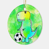 Schattigee dinosaurus houdt van voetbal Waterverf  Keramisch Ornament (Links)
