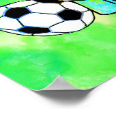 Schattigee dinosaurus houdt van voetbal Waterverf  Poster (Hoek)