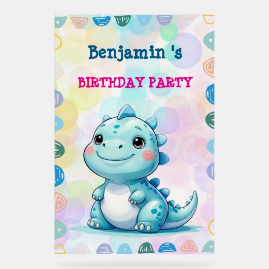 Schattigee Dinosaurus Jongen Gelukkige verjaardag Acryl Bord (Voorkant)