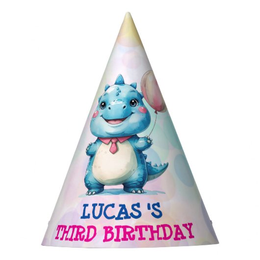 Schattigee Dinosaurus Jongen Gelukkige Verjaardag  Feesthoedjes (Voorkant)