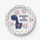 Schattigee Dinosaurus Jongen Verjaardag 4 juli Papieren Bordje (Voorkant)