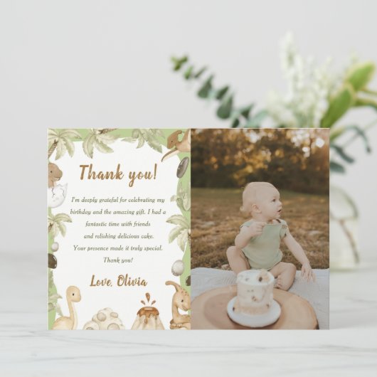 Schattigee Dinosaurus Jongen Verjaardag Dank u Kaa Kaart (Staand voorkant)