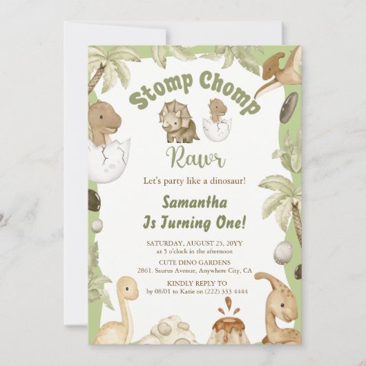 Schattigee Dinosaurus Jongen Verjaardag Dino Party Kaart (Voorkant)